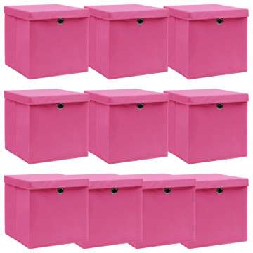 10 db rózsaszín szövet tárolódoboz fedéllel 32 x 32 x 32 cm - utánvéttel vagy ingyenes szállítással