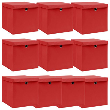 10 db piros szövet tárolódoboz fedéllel 32 x 32 x 32 cm - utánvéttel vagy ingyenes szállítással