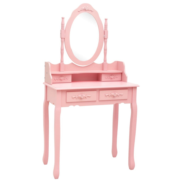 Rózsaszín császárfa fésülködőasztal-szett ülőkével 75x69x140 cm - utánvéttel vagy ingyenes szállítással