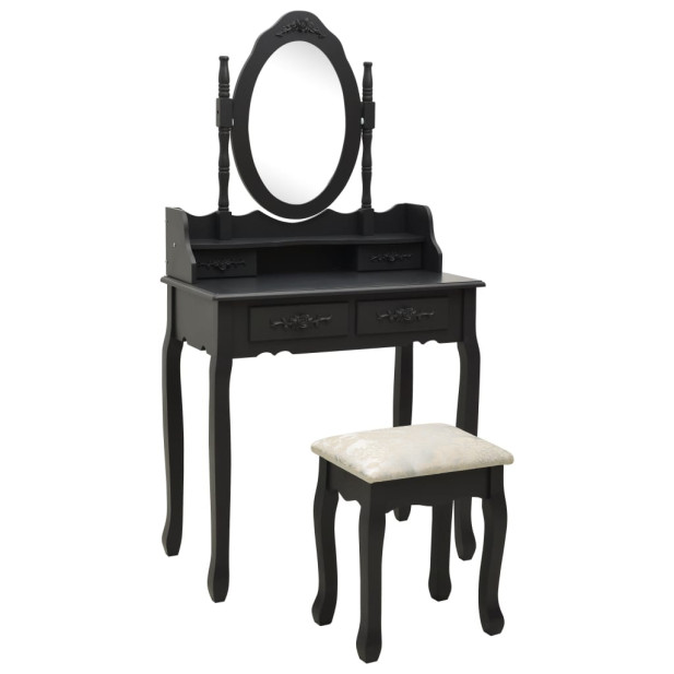 Fekete császárfa fésülködőasztal-szett ülőkével 75x69x140 cm - utánvéttel vagy ingyenes szállítással