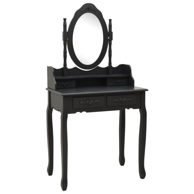 Fekete császárfa fésülködőasztal-szett ülőkével 75x69x140 cm - utánvéttel vagy ingyenes szállítással