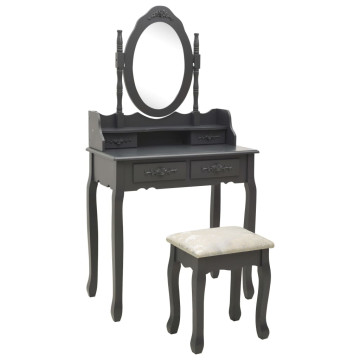 Szürke császárfa fésülködőasztal-szett ülőkével 75x69x140 cm - utánvéttel vagy ingyenes szállítással
