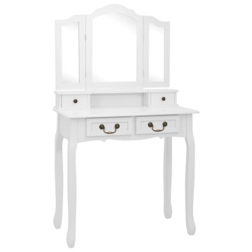 Fehér császárfa fésülködőasztal-szett ülőkével 80 x 69 x 141 cm - utánvéttel vagy ingyenes szállítással