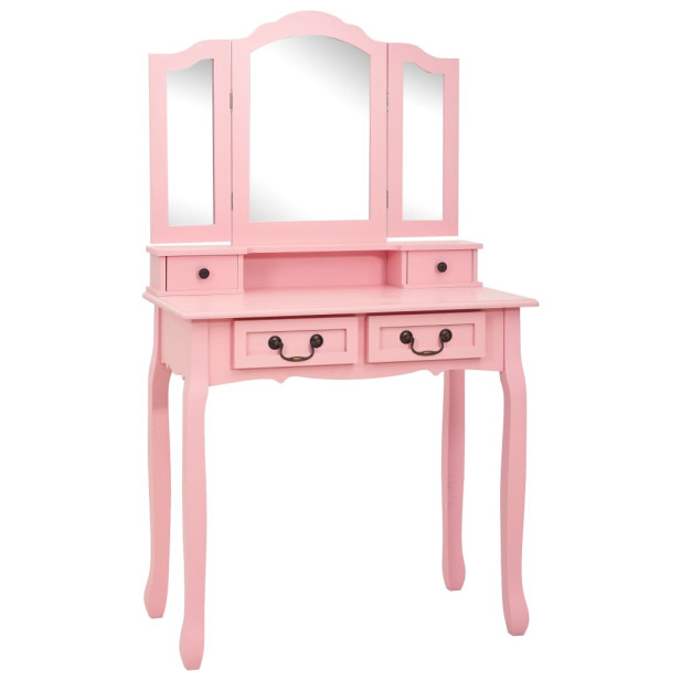 Rózsaszín császárfa fésülködőasztal-szett ülőkével 80x69x141 cm - utánvéttel vagy ingyenes szállítással