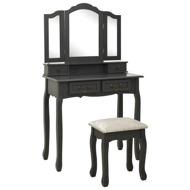 Szürke császárfa fésülködőasztal-szett ülőkével 80x69x141 cm - utánvéttel vagy ingyenes szállítással