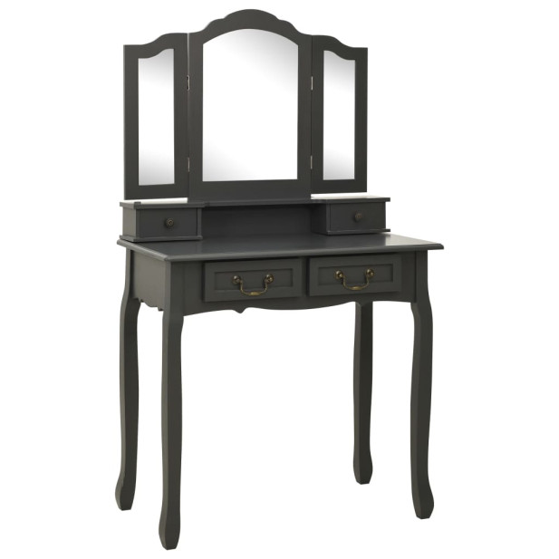 Szürke császárfa fésülködőasztal-szett ülőkével 80x69x141 cm - utánvéttel vagy ingyenes szállítással