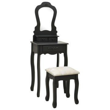 Fekete császárfa fésülködőasztal-szett ülőkével 50x59x136 cm - utánvéttel vagy ingyenes szállítással