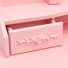 Rózsaszín fésülködőasztal ülőkével és háromrészes tükörrel - utánvéttel vagy ingyenes szállítással
