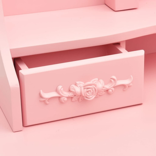 Rózsaszín fésülködőasztal ülőkével és háromrészes tükörrel - utánvéttel vagy ingyenes szállítással