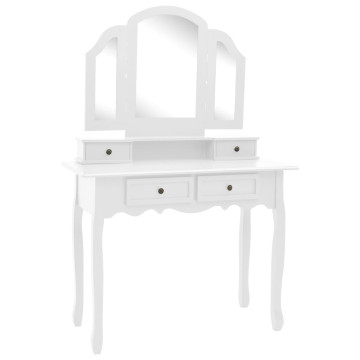 Fehér császárfa fésülködőasztal-szett ülőkével 100x40x146 cm - utánvéttel vagy ingyenes szállítással