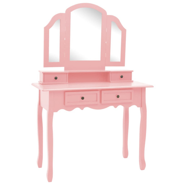 Rózsaszín császárfa fésülködőasztal-szett ülőkével 100x40x146cm - utánvéttel vagy ingyenes szállítással