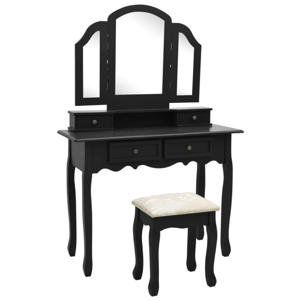 Fekete császárfa fésülködőasztal-szett ülőkével 100x40x146 cm - utánvéttel vagy ingyenes szállítással