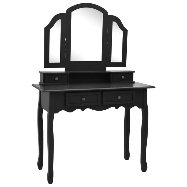 Fekete császárfa fésülködőasztal-szett ülőkével 100x40x146 cm - utánvéttel vagy ingyenes szállítással