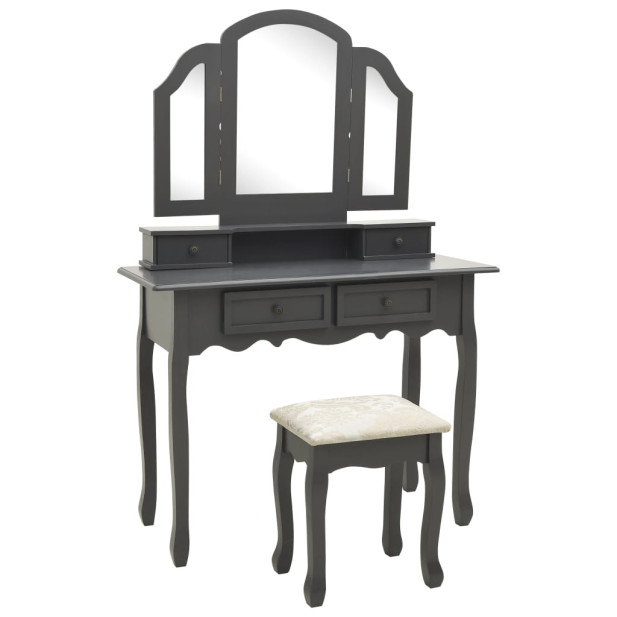 Szürke császárfa fésülködőasztal-szett ülőkével 100x40x146 cm - utánvéttel vagy ingyenes szállítással