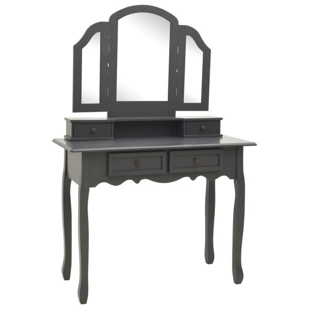 Szürke császárfa fésülködőasztal-szett ülőkével 100x40x146 cm - utánvéttel vagy ingyenes szállítással