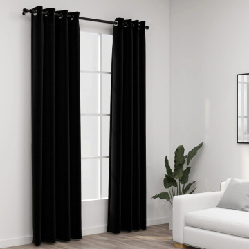 2 db fekete,  vászonhatású sötétítőfüggöny fűzőkarikával 140 x 245 cm - utánvéttel vagy ingyenes szállítással