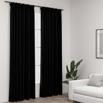 2 db fekete vászonhatású sötétítőfüggöny kampókkal 140 x 225 cm - utánvéttel vagy ingyenes szállítással
