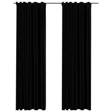 2 db fekete vászonhatású sötétítőfüggöny kampókkal 140 x 225 cm - utánvéttel vagy ingyenes szállítással