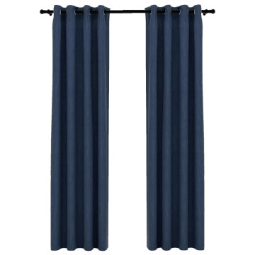 2 db kék vászonhatású sötétítőfüggöny fűzőkarikával 140x225 cm - utánvéttel vagy ingyenes szállítással