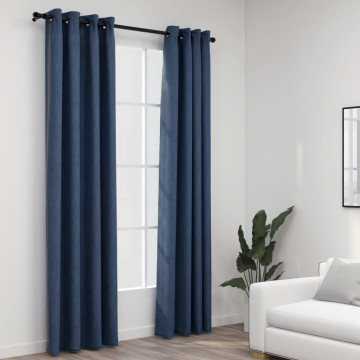 2 db kék vászonhatású sötétítőfüggöny fűzőkarikával 140x245 cm - utánvéttel vagy ingyenes szállítással