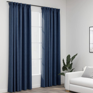 2 db kék vászonhatású sötétítőfüggöny kampókkal 140 x 225 cm - utánvéttel vagy ingyenes szállítással