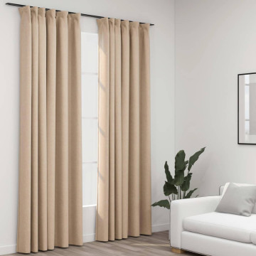 2 db bézs vászonhatású sötétítőfüggöny kampókkal 140 x 225 cm - utánvéttel vagy ingyenes szállítással