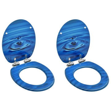 2 db kék vízcseppmintás MDF WC-ülőke finoman záródó fedéllel - utánvéttel vagy ingyenes szállítással