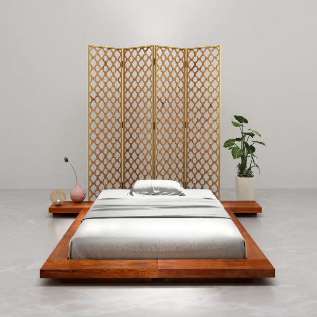 Japán stílusú tömör akácfa futon ágykeret 100 x 200 cm - utánvéttel vagy ingyenes szállítással