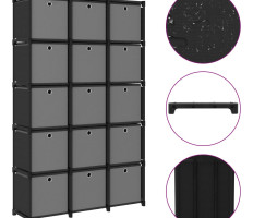 15 rekeszes fekete szövet polc dobozokkal 103 x 30 x 175,5 cm - utánvéttel vagy ingyenes szállítással