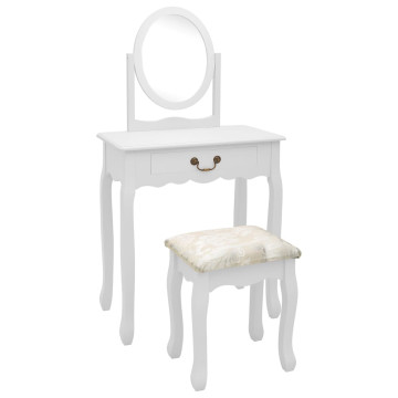 Fehér császárfa MDF fésülködőasztal ülőkével 65x36x128 cm - utánvéttel vagy ingyenes szállítással