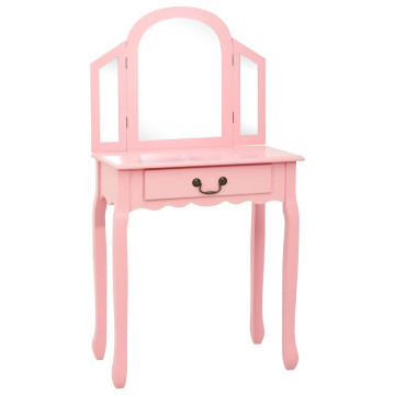 Rózsaszín császárfa MDF fésülködőasztal ülőkével 65x36x128 cm - utánvéttel vagy ingyenes szállítással