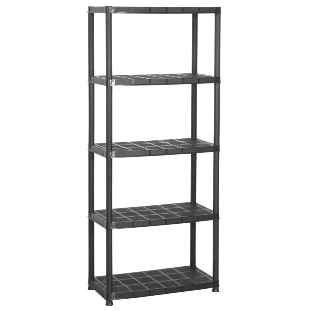 Fekete műanyag 5 szintes tárolópolc 71 x 38 x 170 cm - utánvéttel vagy ingyenes szállítással