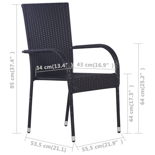 6 db fekete rakásolható polyrattan kültéri szék - utánvéttel vagy ingyenes szállítással