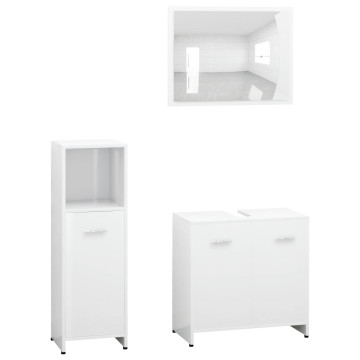 3 részes magasfényű fehér forgácslap fürdőszobai bútorszett - utánvéttel vagy ingyenes szállítással