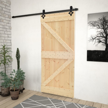 Tömör fenyőfa tolóajtó fémszerelék szettel 80 x 210 cm - utánvéttel vagy ingyenes szállítással