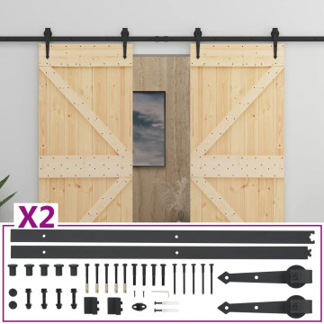 Tömör fenyőfa tolóajtó fémszerelék szettel 80 x 210 cm - utánvéttel vagy ingyenes szállítással