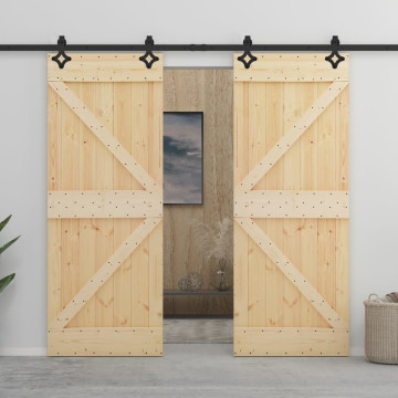 Tömör fenyőfa tolóajtó fémszerelék szettel 80 x 210 cm - utánvéttel vagy ingyenes szállítással