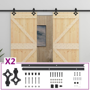 Tömör fenyőfa tolóajtó fémszerelék szettel 80 x 210 cm - utánvéttel vagy ingyenes szállítással