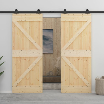 Tömör fenyőfa tolóajtó fémszerelék szettel 80 x 210 cm - utánvéttel vagy ingyenes szállítással