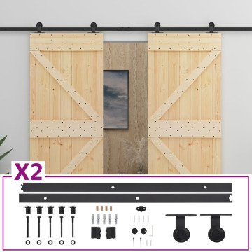 Tömör fenyőfa tolóajtó fémszerelék szettel 80 x 210 cm - utánvéttel vagy ingyenes szállítással