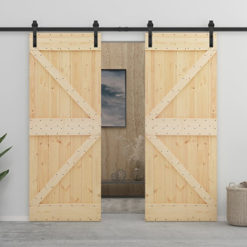 Tömör fenyőfa tolóajtó fémszerelék szettel 80 x 210 cm - utánvéttel vagy ingyenes szállítással