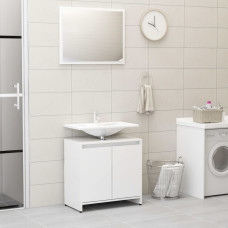 Magasfényű fehér forgácslap fürdőszobai bútorszett - utánvéttel vagy ingyenes szállítással