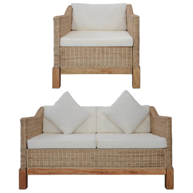 2 részes természetes rattan kanapészett párnákkal - utánvéttel vagy ingyenes szállítással