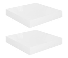 2 db magasfényű fehér MDF lebegő fali polc 23 x 23,5 x 3,8 cm - utánvéttel vagy ingyenes szállítással