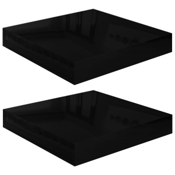 2 db magasfényű fekete MDF lebegő fali polc 23 x 23,5 x 3,8 cm - utánvéttel vagy ingyenes szállítással
