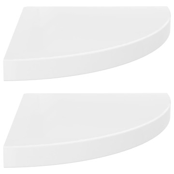 2 db magasfényű fehér MDF lebegő sarokpolc 35 x 35 x 3,8 cm - utánvéttel vagy ingyenes szállítással