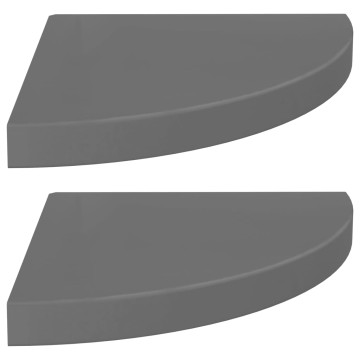 2 db magasfényű szürke MDF lebegő sarokpolc 35 x 35 x 3,8 cm - utánvéttel vagy ingyenes szállítással