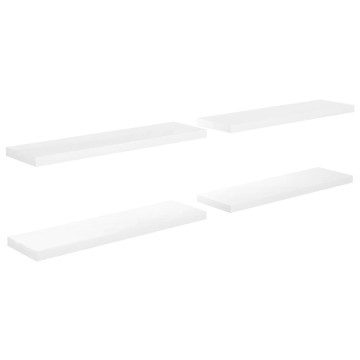 4 db magasfényű fehér MDF lebegő fali polc 90 x 23,5 x 3,8 cm - utánvéttel vagy ingyenes szállítással