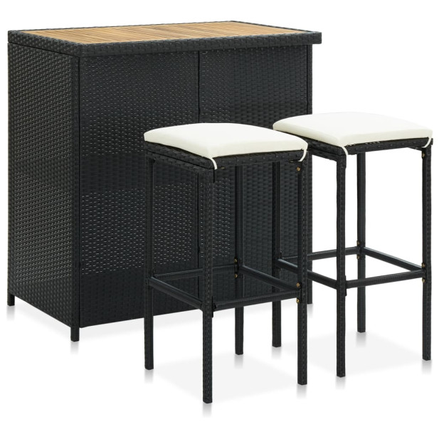 3 részes fekete polyrattan bárszett - utánvéttel vagy ingyenes szállítással