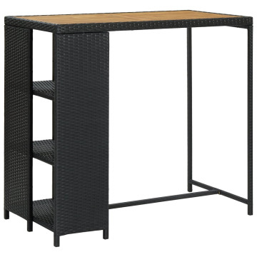 Fekete polyrattan bárasztal tárolópolccal 120 x 60 x 110 cm - utánvéttel vagy ingyenes szállítással